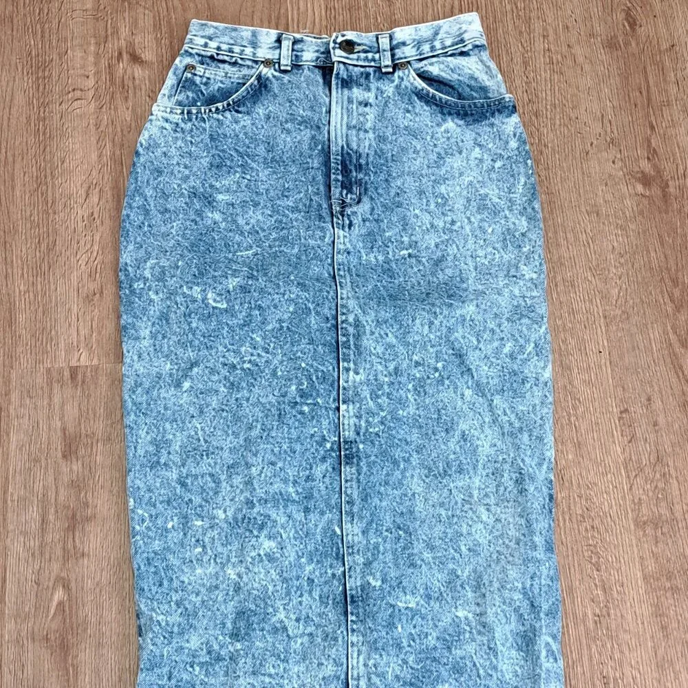 Sunset Blues Vintage 80's Style Acid Wash Denim Midi Skirt Juniors Size 7